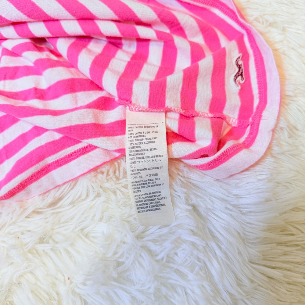 Hollister Pink White Striped Strapless Tube Top Smocked Ruffle Y2K Medium - Picture 6 of 7